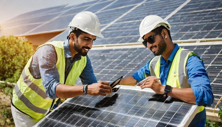 engineers-helmets-installing-solar-panel-system-outdoors-two-men-inspecting-photovoltaic-cells_820340-32306